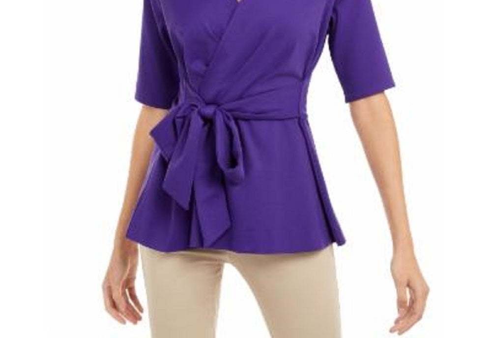 Blusa Alfani Feminina com Manga Cotovelo e Envoltório Falso Roxo Tamanho Pequeno G