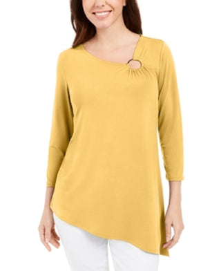 Túnica feminina assimétrica com anel JM Collection, amarela, tamanho X-Large
