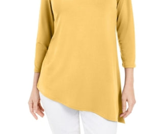 Túnica feminina assimétrica com anel JM Collection, amarela, tamanho X-Large
