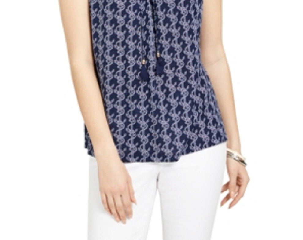 Blusa feminina Charter Club estampada com cordão no pescoço, tamanho X-G, azul