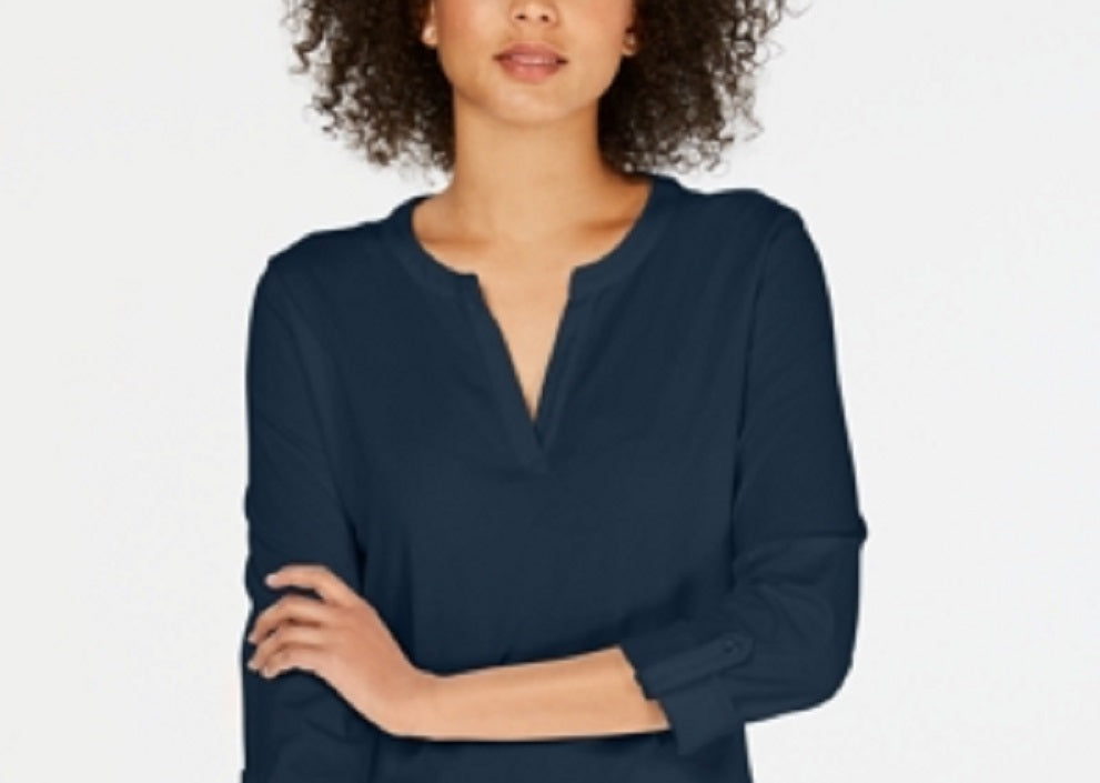 Charter Club Feminino Supima Algodão Gola Dividida Top Vermelho Tamanho Pequeno Pequeno