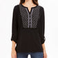 Blusa feminina bordada de algodão Style &amp; Co, preta, tamanho X-S