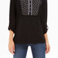 Blusa feminina bordada de algodão Style &amp; Co, preta, tamanho X-S