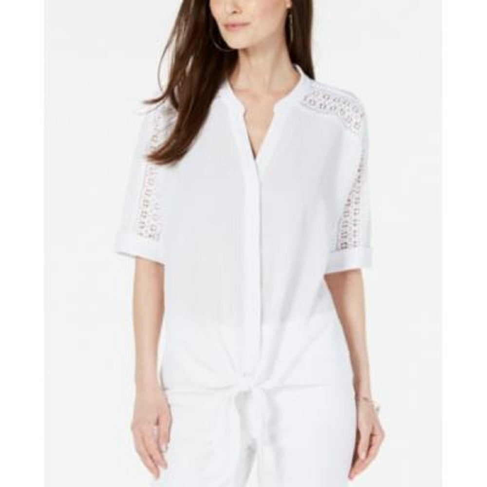 Top Alfani Feminino com Laço e Amarração Frontal, Branco, Tamanho Pequeno Médio