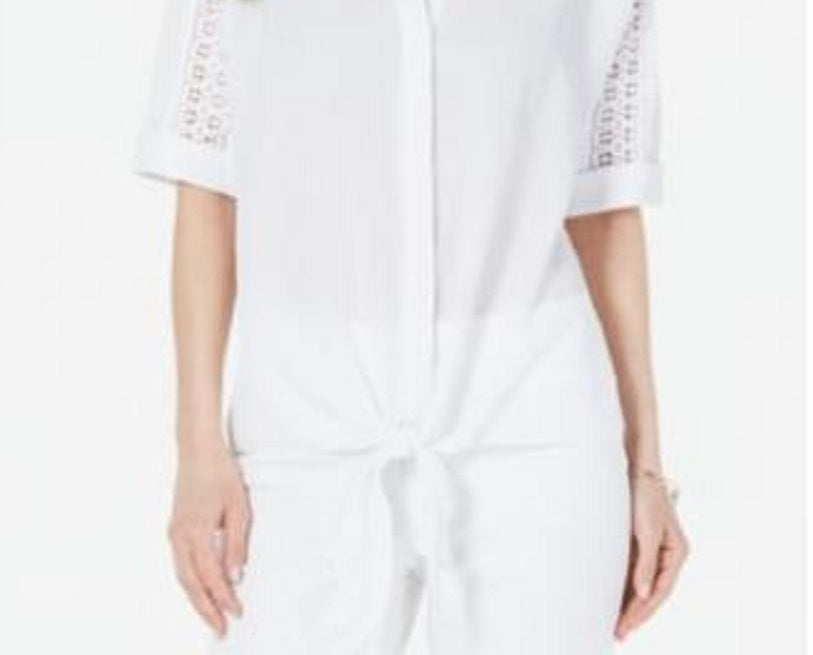 Top Alfani Feminino com Laço e Amarração Frontal, Branco, Tamanho Pequeno Médio