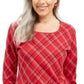 Karen Scott Blusa feminina Holly Plaid com detalhes em vermelho, tamanho XS