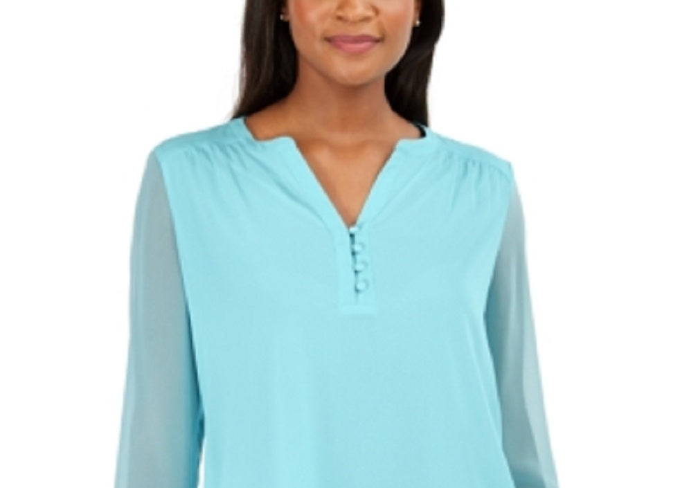 Charter Club Blusa de malha lisa com manga dividida feminina, azul, tamanho XX-G