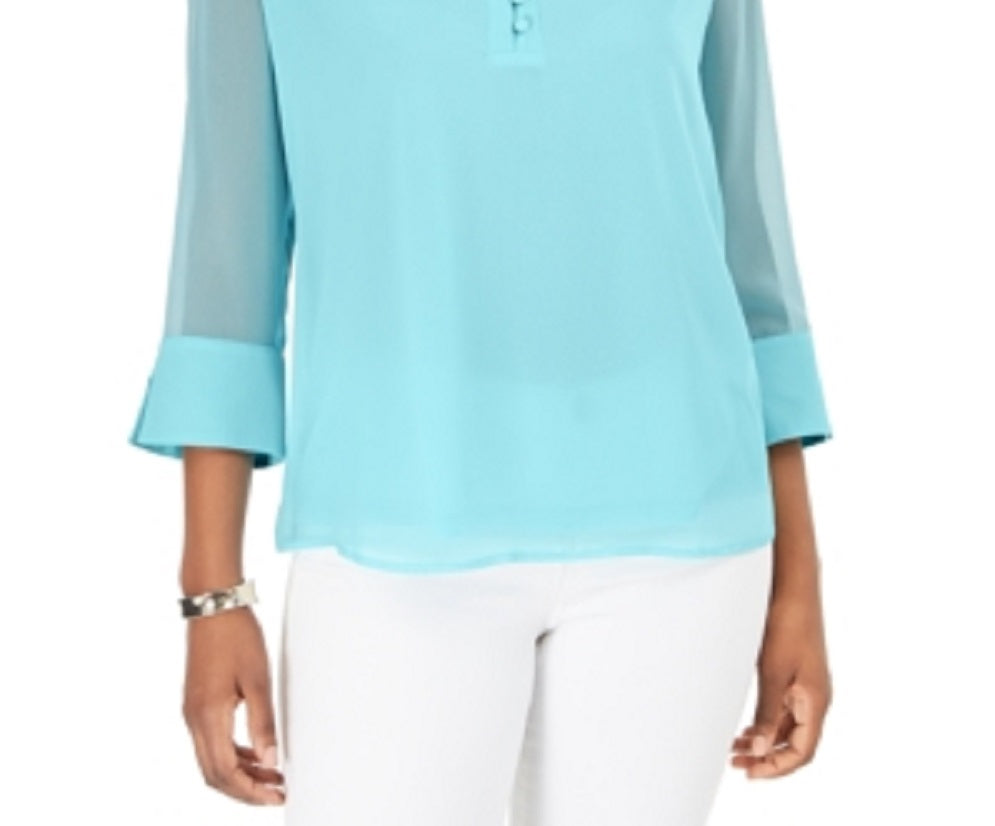 Charter Club Blusa de malha lisa com manga dividida feminina, azul, tamanho XX-G