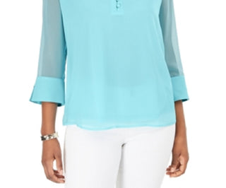 Charter Club Blusa de malha lisa com manga dividida feminina, azul, tamanho XX-G