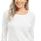 Karen Scott Blusa Feminina Glitter Starburst com Decote Redondo, Branca, Tamanho P