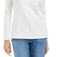 Karen Scott Blusa Feminina Glitter Starburst com Decote Redondo, Branca, Tamanho P