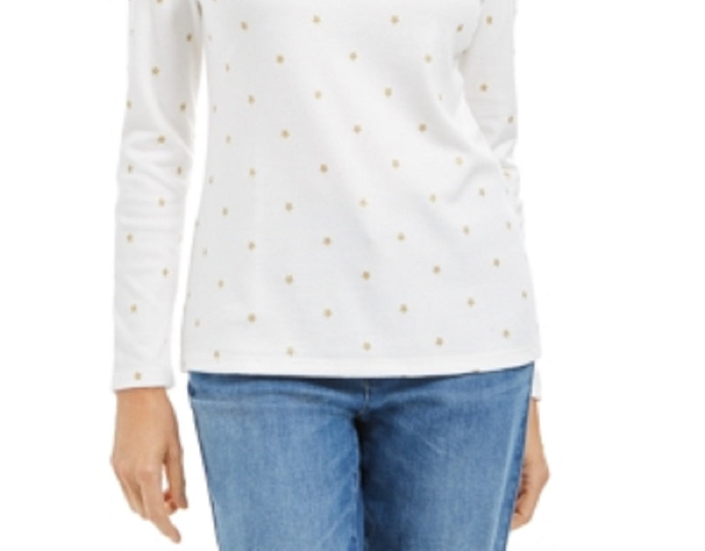 Karen Scott Blusa Feminina Glitter Starburst com Decote Redondo, Branca, Tamanho P