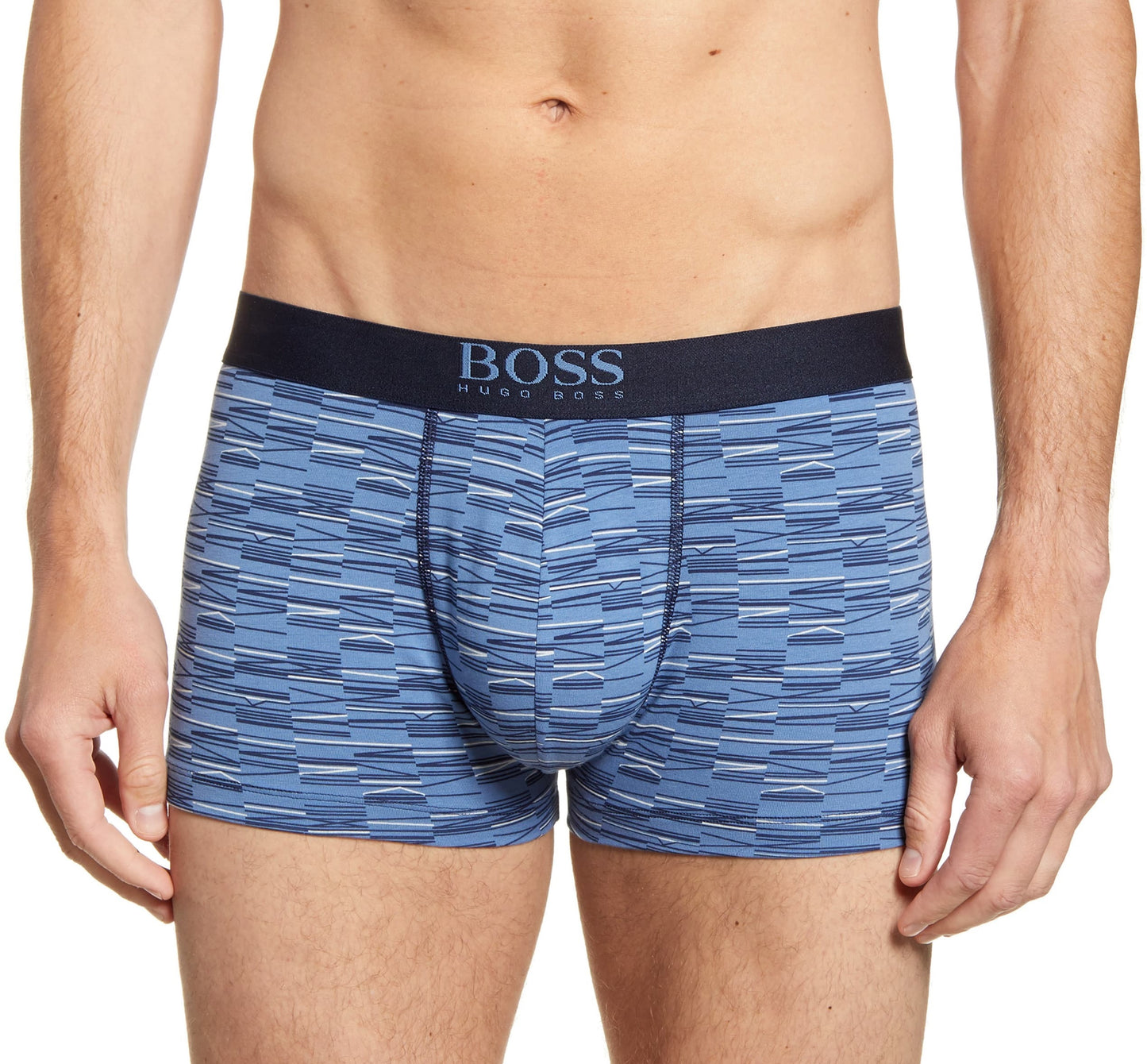 Calções de banho de algodão estampados BOSS para homem, azul, tamanho grande