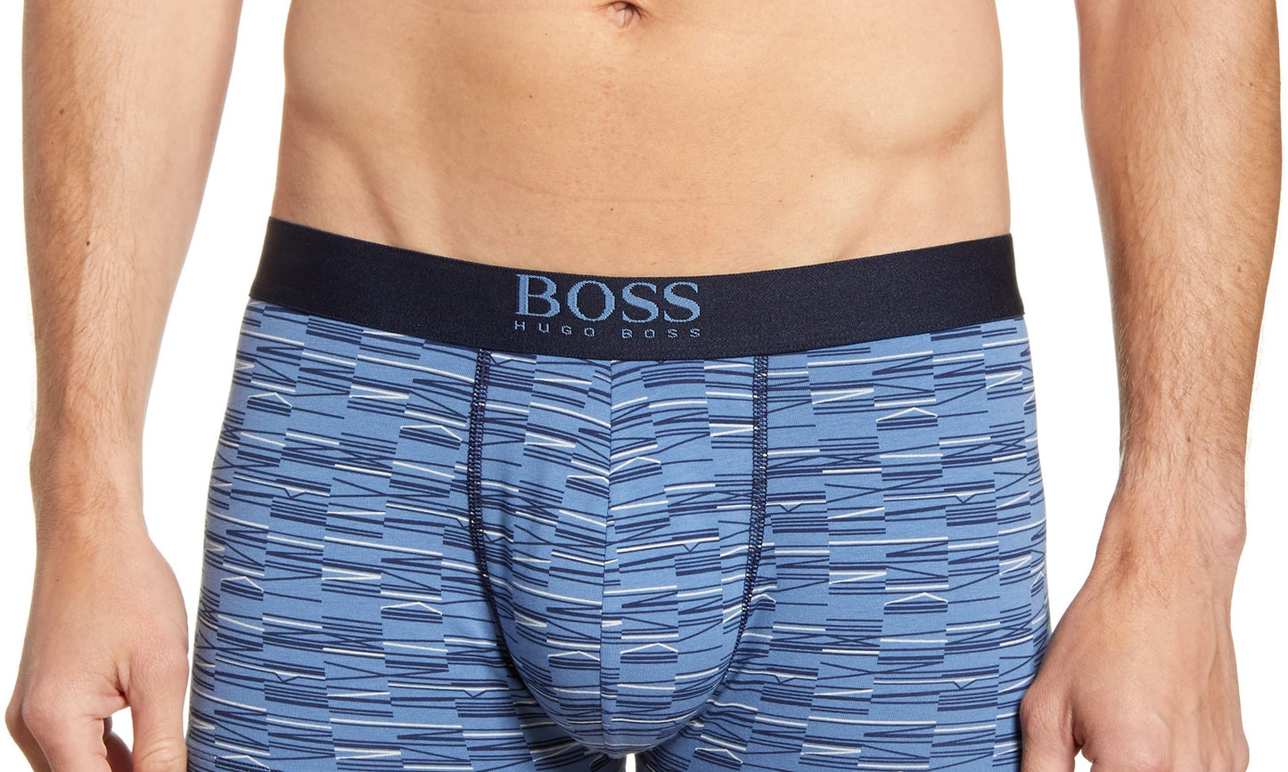 Calções de banho de algodão estampados BOSS para homem, azul, tamanho grande