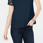 Camiseta feminina Charter Club de algodão com renda e detalhes, azul, tamanho X-S