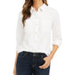 Camisa feminina de veludo cotelê de algodão com botões Charter Club, branca, tamanho PSM