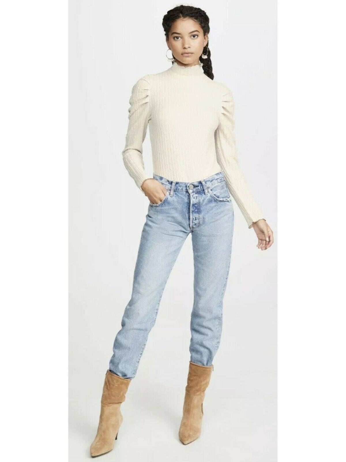 Free People - Blusa Pouf Feminina Marfim Tamanho Grande