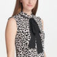 Blusa feminina DKNY pequena plissada leopardo gola amarrada branca tamanho pequeno