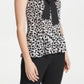 Blusa feminina DKNY pequena plissada leopardo gola amarrada branca tamanho pequeno