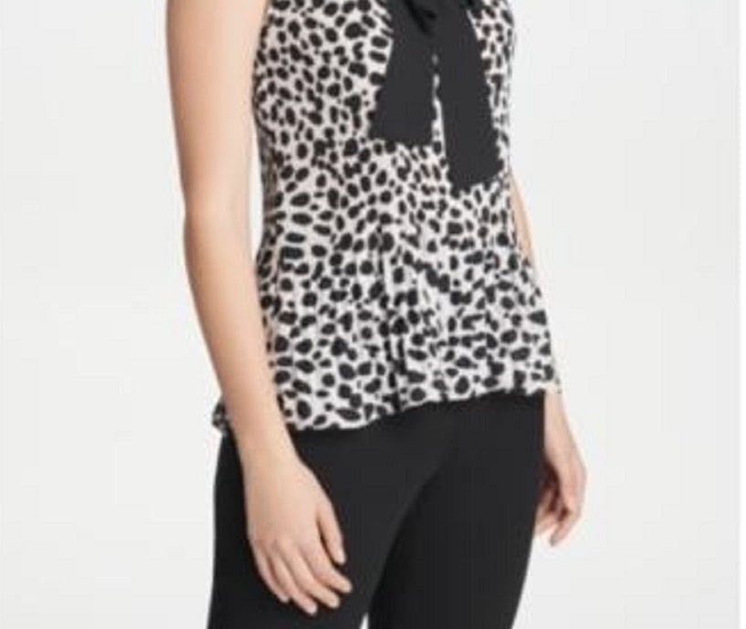 Blusa feminina DKNY pequena plissada leopardo gola amarrada branca tamanho pequeno