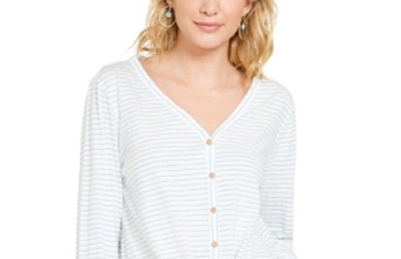 Blusa listrada com amarração frontal feminina Style &amp; Co., branca, tamanho XX-G