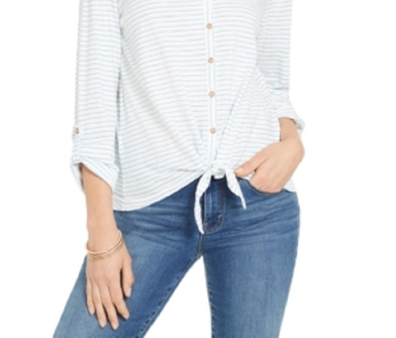 Blusa listrada com amarração frontal feminina Style &amp; Co., branca, tamanho XX-G