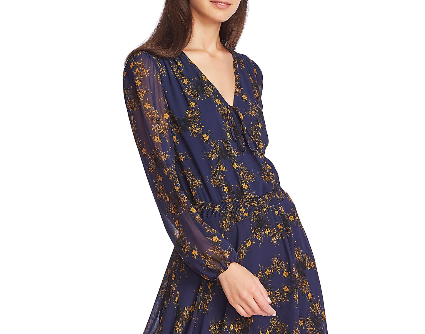 1.STATE Vestido feminino com estampa de lenço MIDI azul tamanho médio