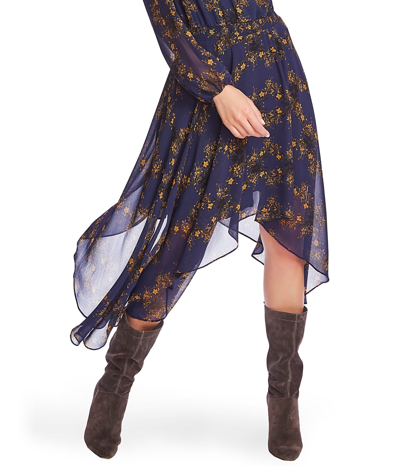 1.STATE Vestido feminino com estampa de lenço MIDI azul tamanho médio