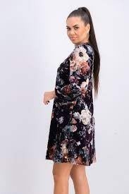 Vestido Calvin Klein Feminino Estampado Veludo Manga Bufante Roxo Floral Tamanho 16