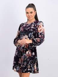 Vestido Calvin Klein Feminino Estampado Veludo Manga Bufante Roxo Floral Tamanho 16
