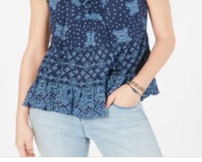 Top feminino com cadarço e estampa em camadas estilo &amp; co, azul, tamanho GG