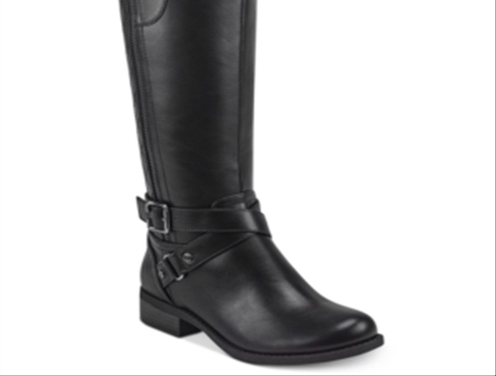 Botas femininas Guss Haydin de couro, bico redondo, cano alto, pretas, tamanho 7 MW