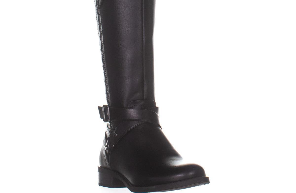 Botas de montaria Guss Haydin Faux Leather para mulheres, pretas, tamanho 7 M