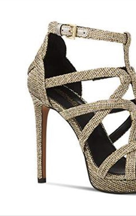 Michael Kors Sandra Leather Peep Toe Feminino Preto Tamanho 9