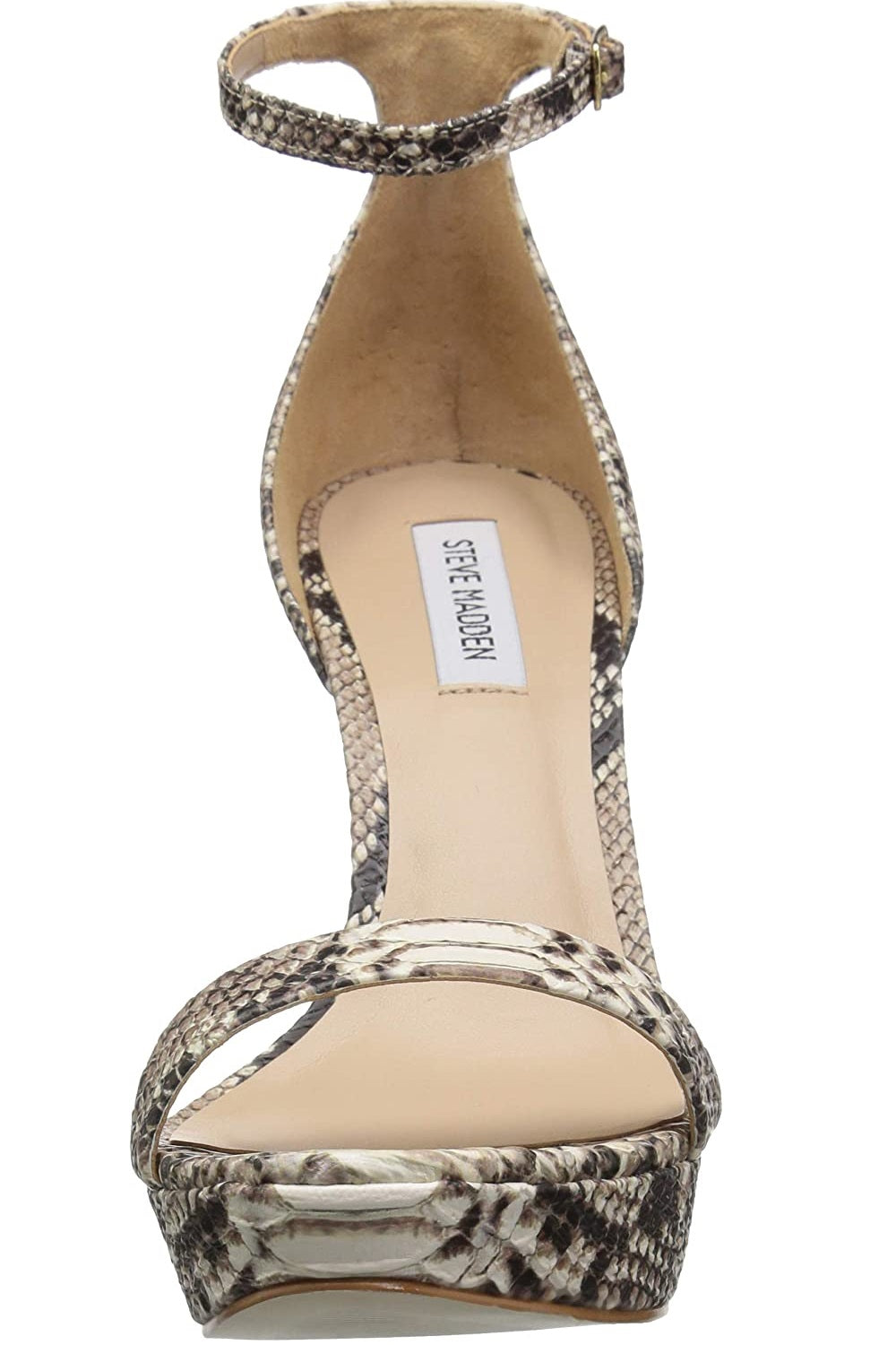 Sandália feminina Steve Madden Snake Starlet em couro, tamanho 9M, cor areia
