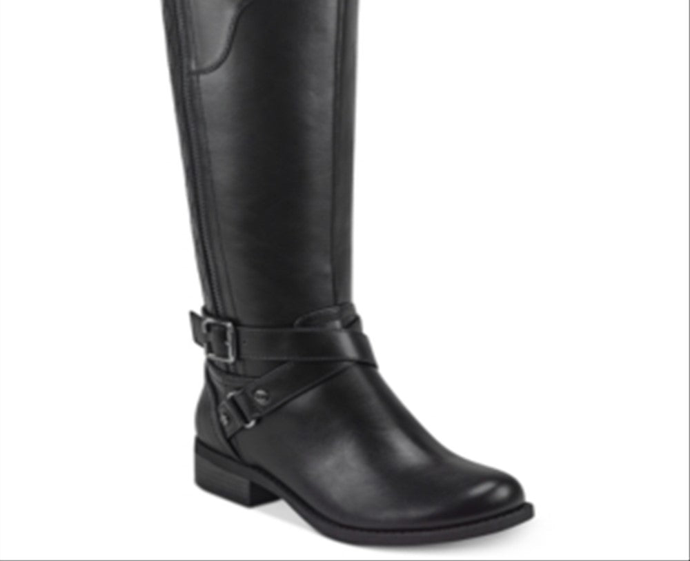 Botas de montaria Guss Haydin Faux Leather para mulheres, pretas, tamanho 6,5 M