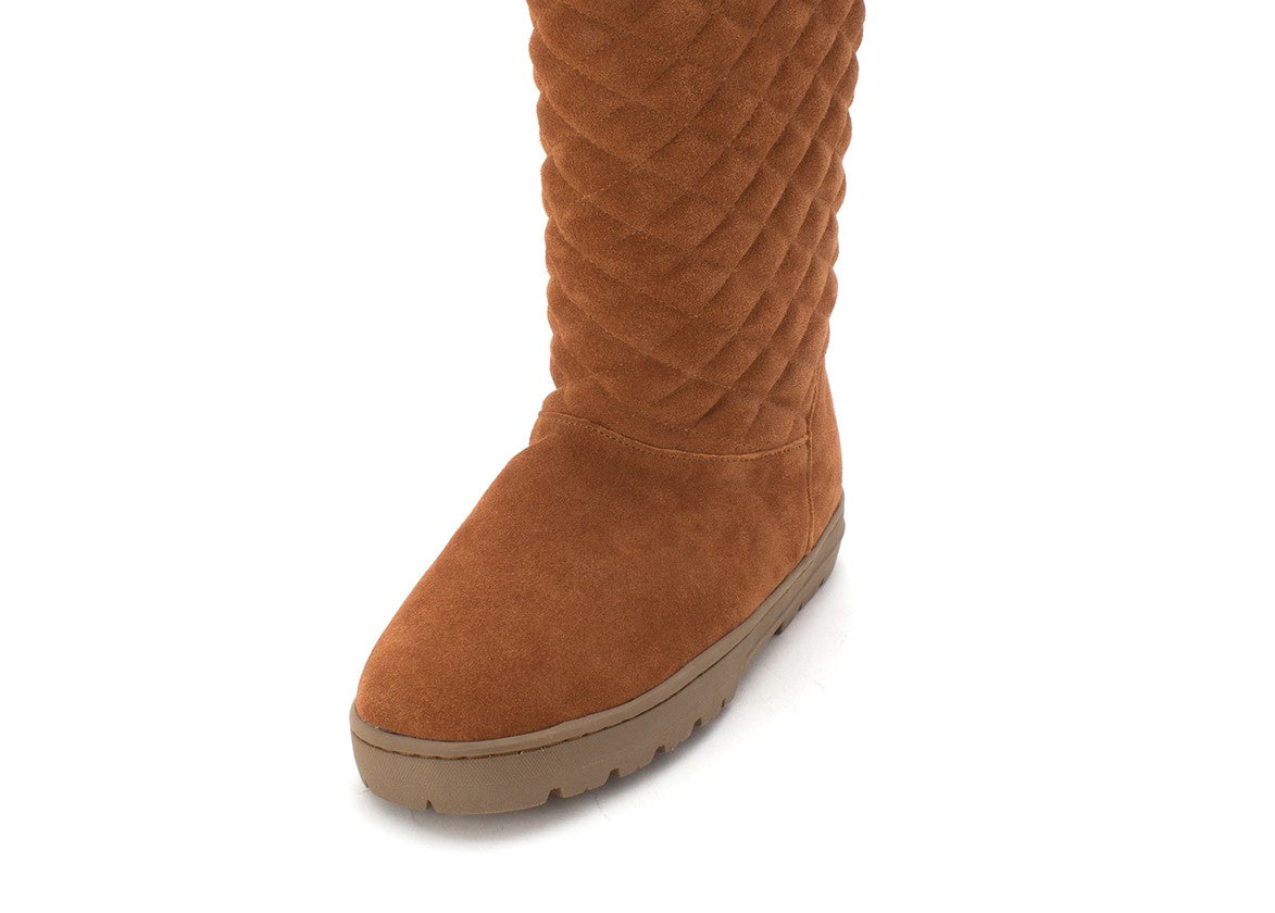 Botas de neve femininas estilo &amp; co, acolchoadas, com acabamento em pele e acolchoadas, Nickyy, bico redondo, em couro, marrom, tamanho 6 M
