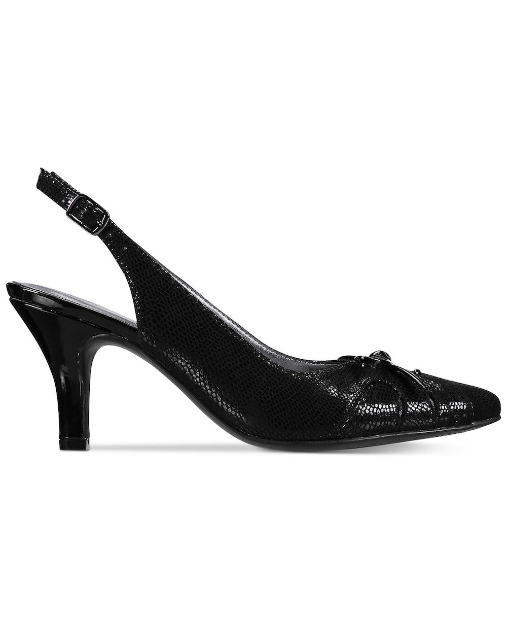 Sandálias femininas Karen Scott Glenna Fabric bico fino casual mule pretas tamanho 9 1/2