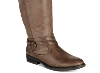 Botas femininas Baretraps Alysha de couro sintético desbotado, cano médio, marrom, tamanho 6 M