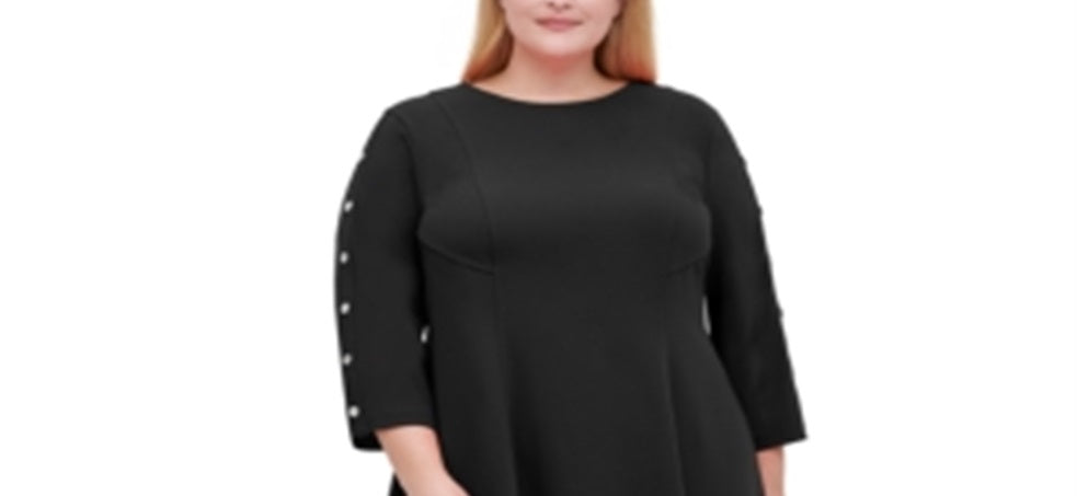 Vestido Tommy Hilfiger Feminino Manga Longa Comprimento Joelho Ajuste Flare Preto Tamanho 14W
