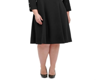 Vestido Tommy Hilfiger Feminino Manga Longa Comprimento Joelho Ajuste Flare Preto Tamanho 14W