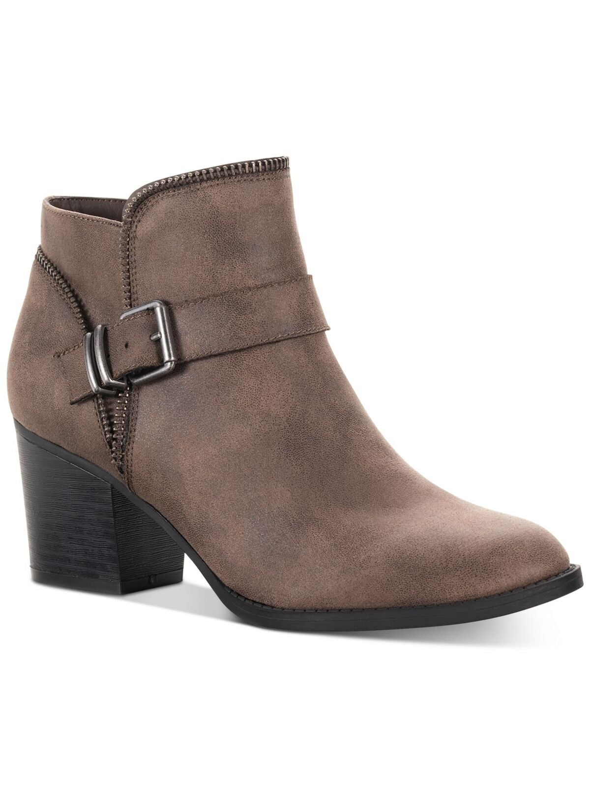 Botas femininas American Rag com zíper e fivela Accent Comfort Milly, bico redondo, salto bloco, marrom, tamanho 9 M