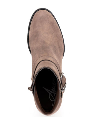 Botas femininas American Rag com zíper e fivela Accent Comfort Milly, bico redondo, salto bloco, marrom, tamanho 9 M