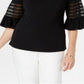 Blusa feminina com decote em V e manga sino, preta, tamanho P, da coleção JM