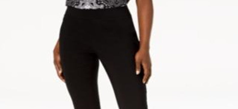 Calça feminina com babados e tachas da INC International Concepts, preta, tamanho 0, pequena