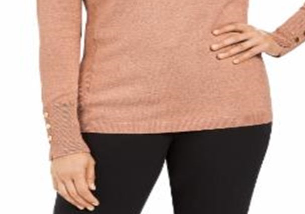 Suéter feminino com decote em V metálico, rosa, tamanho médio, da coleção JM