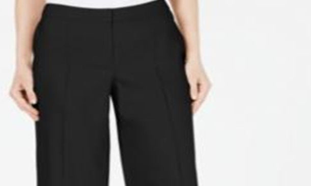 Calça de linho feminina Alfani, perna larga, preta, tamanho 0, pequena