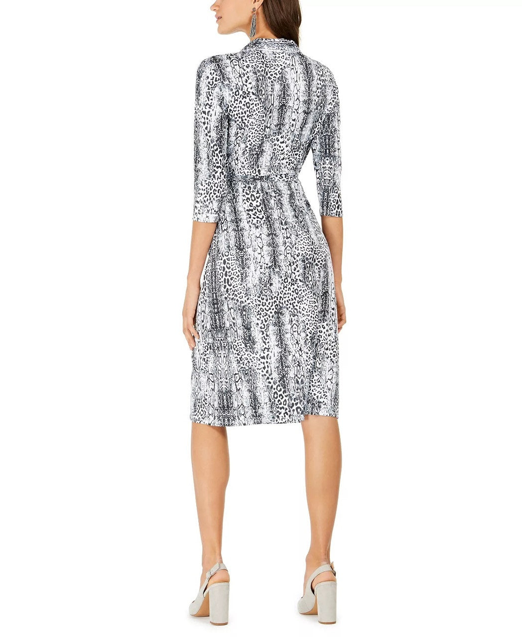 Vestido-camisa feminino NY Collection com estampa animal, branco, tamanho pequeno GG