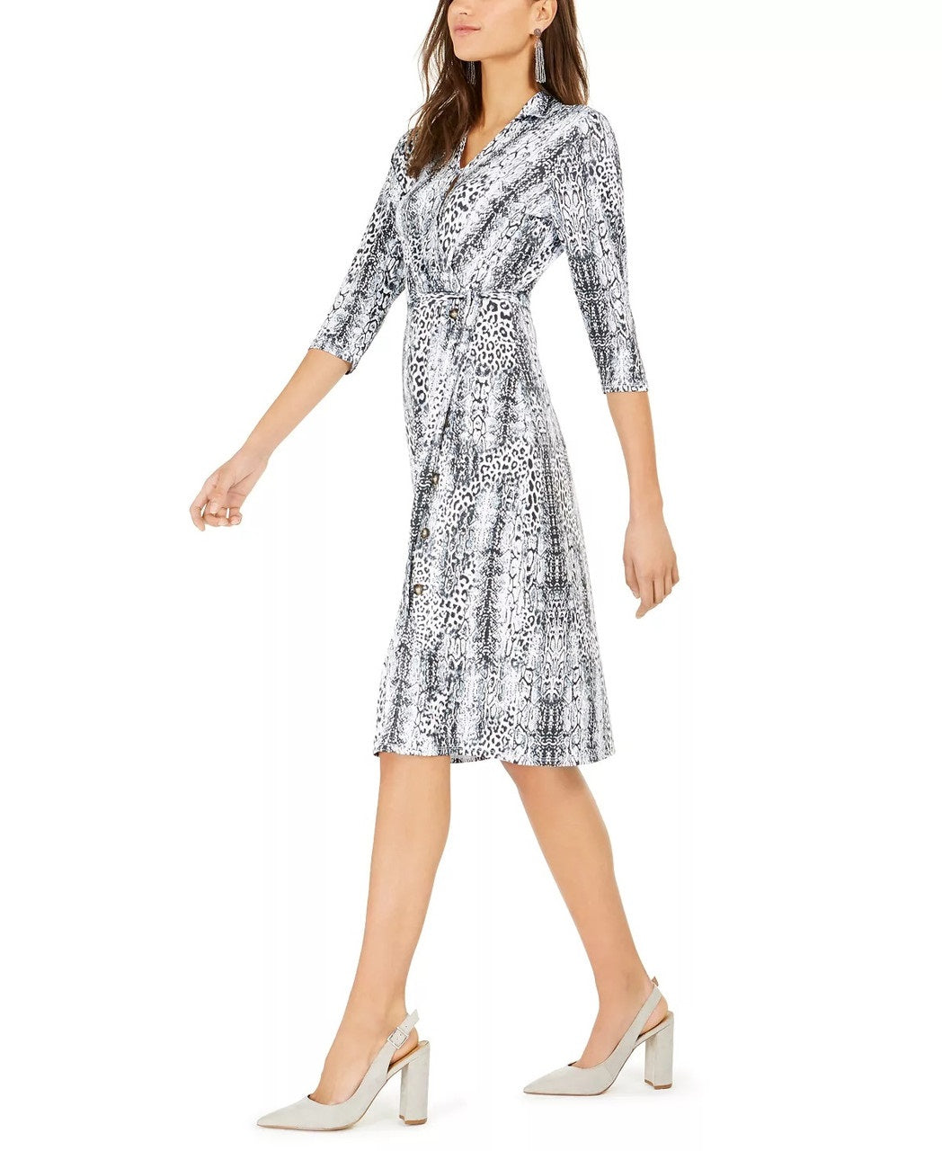 Vestido-camisa feminino NY Collection com estampa animal, branco, tamanho pequeno GG