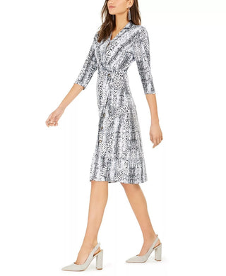 Vestido-camisa feminino NY Collection com estampa animal, branco, tamanho pequeno GG